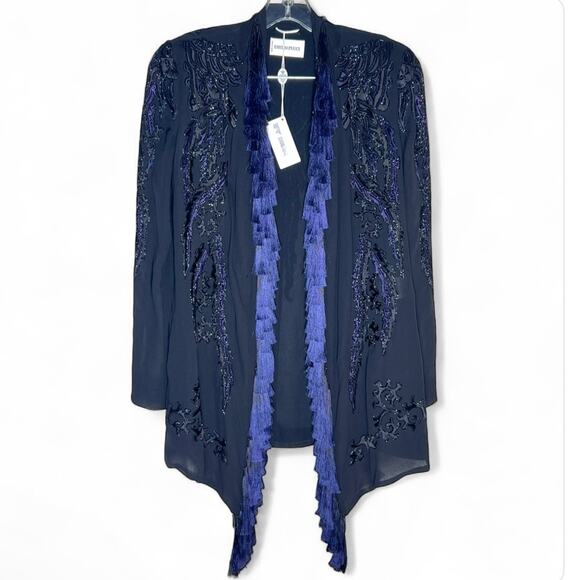 NEW Emilio Pucci Silk Beaded Tassel Open Front Cardigan Top Long Sleeve Sz 6 - Picture 1 of 12